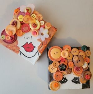 Button Art Lady Faces ~ Unique & Colorful! Artist Creation